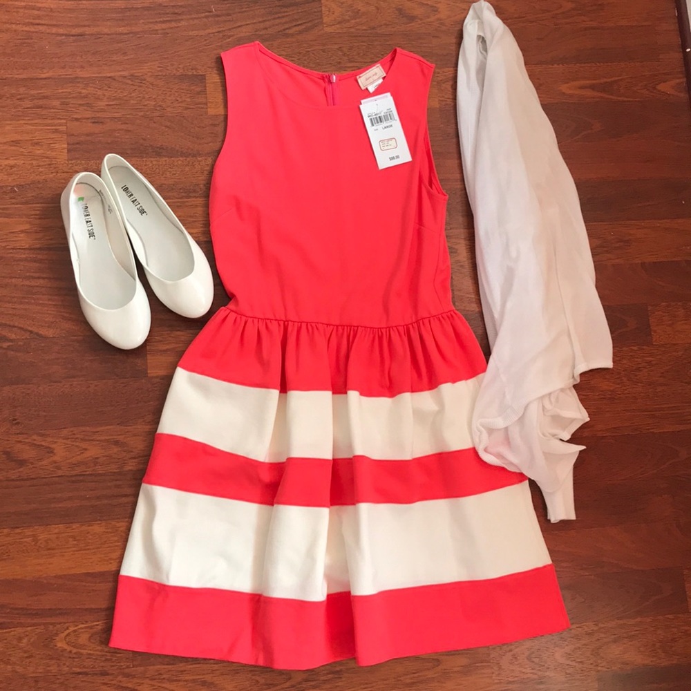 Coral pink and white striped dress